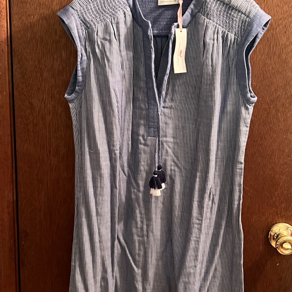 Vineyard Vines Striped Sleeveless Dress with Tassel